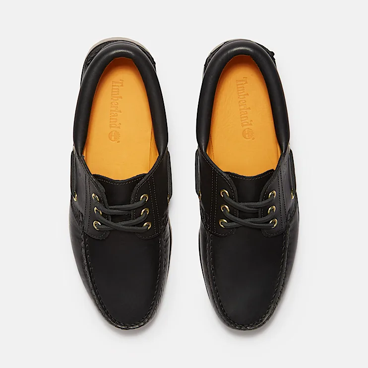 Mens Timberland Authentic 3Eye Lug Handsewn Boat Shoe TBL Black FullGrain ALT2